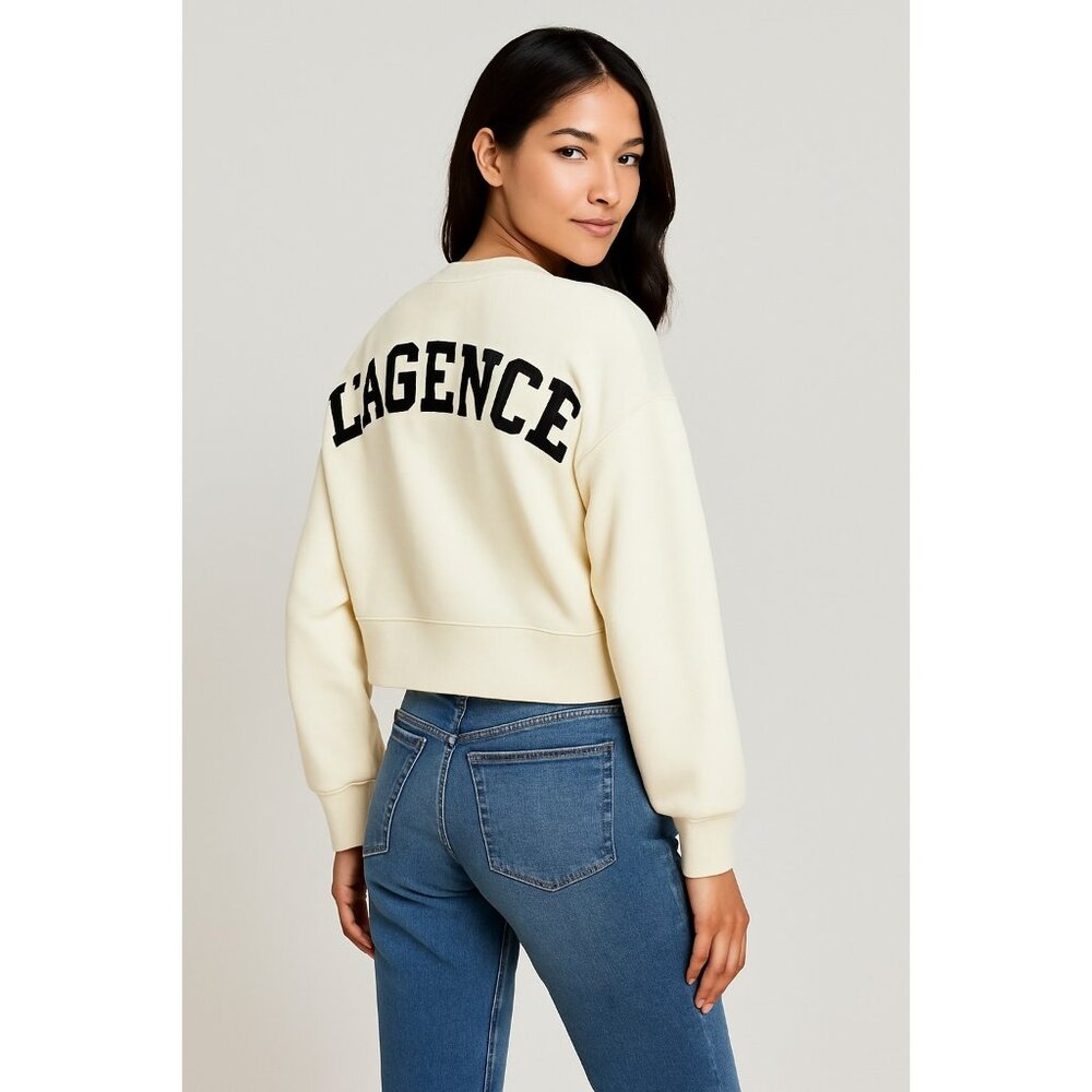 L’AGENCE Luvia Ivory Cropped Sweatshirt Rare Sold-Out Icon New With Tags Medium - Picture 8 of 16